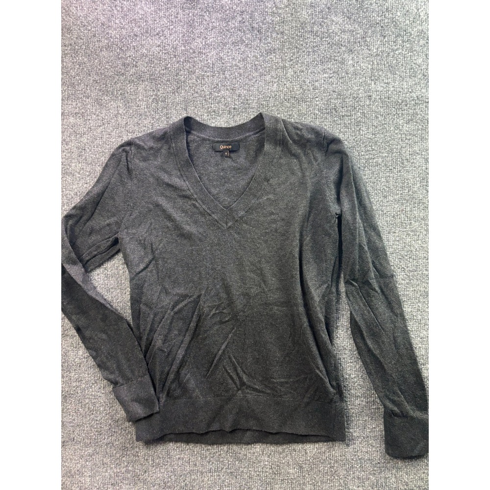 Quince V-Neck Sweater Women Size S Charcoal Grey Organic Cotton Cashmere Blend